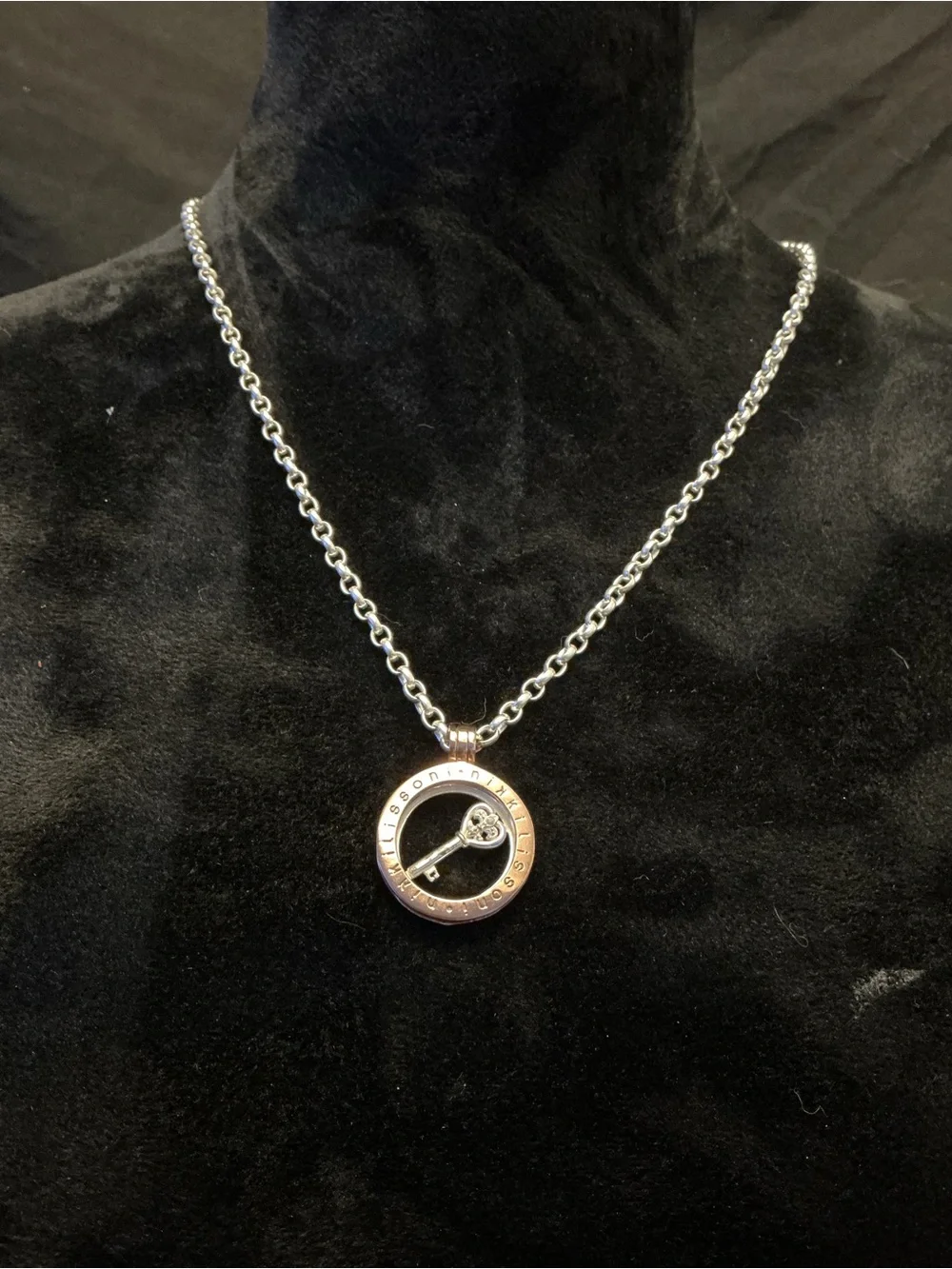 Circular Key Pendant Necklace in Silver-Tone - Women Jewelry